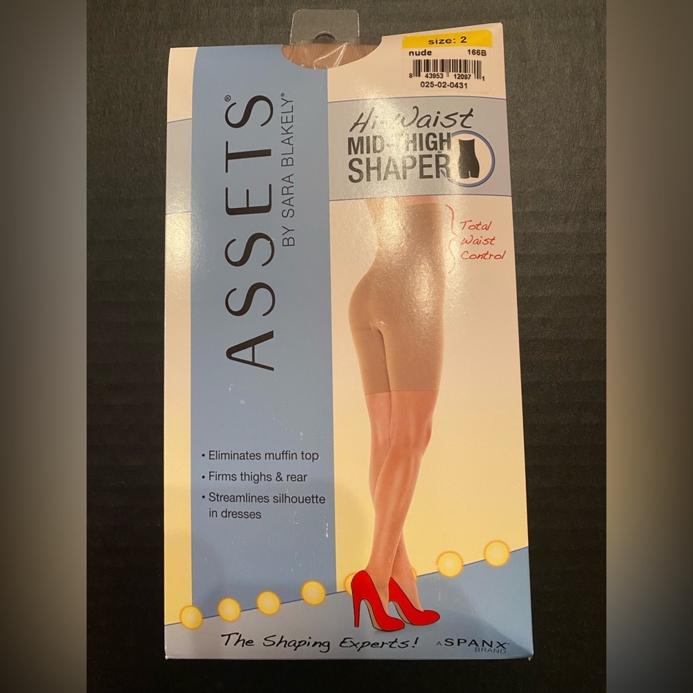 2 Pair Assets Hi-Waist Mid-Thigh Shaper Size 2‎ Nude Underwear Spanx - Picture 2 of 5